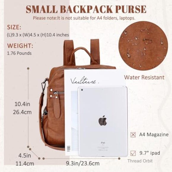 Convertible PU Leather Backpack Purse for Women, Adjustable Straps, Multiple